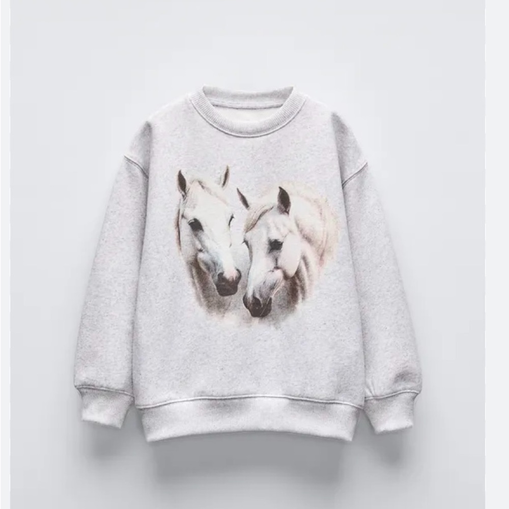 Gray Sweatshirt with Horse Print